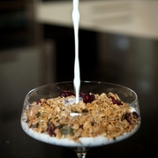 Cranberry coconut & chia seed granola with milk